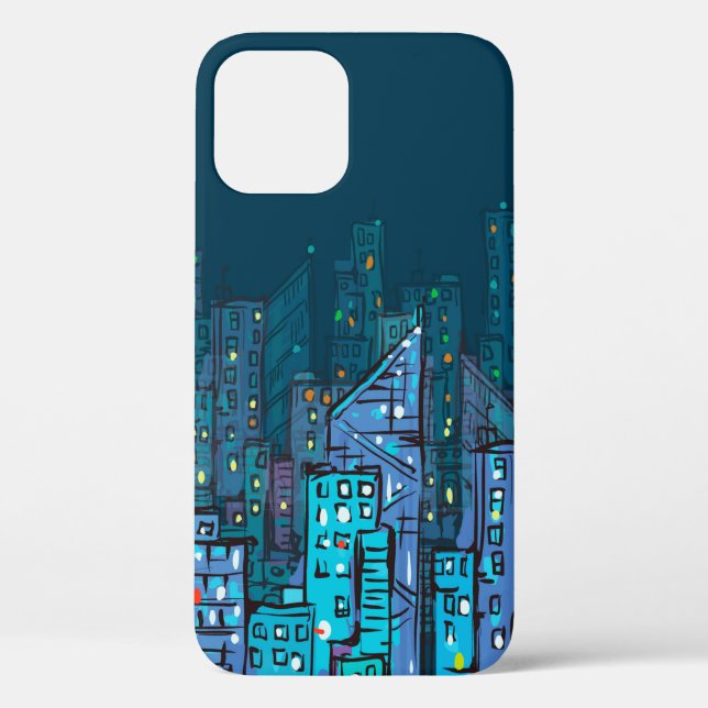 Background of night Cityscape. Hand drawn illustra Case-Mate iPhone Case (Back)