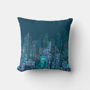 Background of night Cityscape. Hand drawn illustra Cushion
