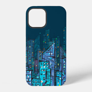 Background of night Cityscape. Hand drawn illustra iPhone 12 Case