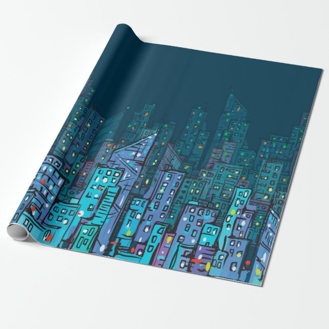 Background of night Cityscape. Hand drawn illustra Wrapping Paper (Unrolled)