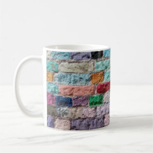 Background of painted colour brick wall texture coffee mug