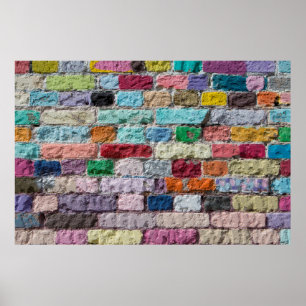 Background of painted colour brick wall texture poster