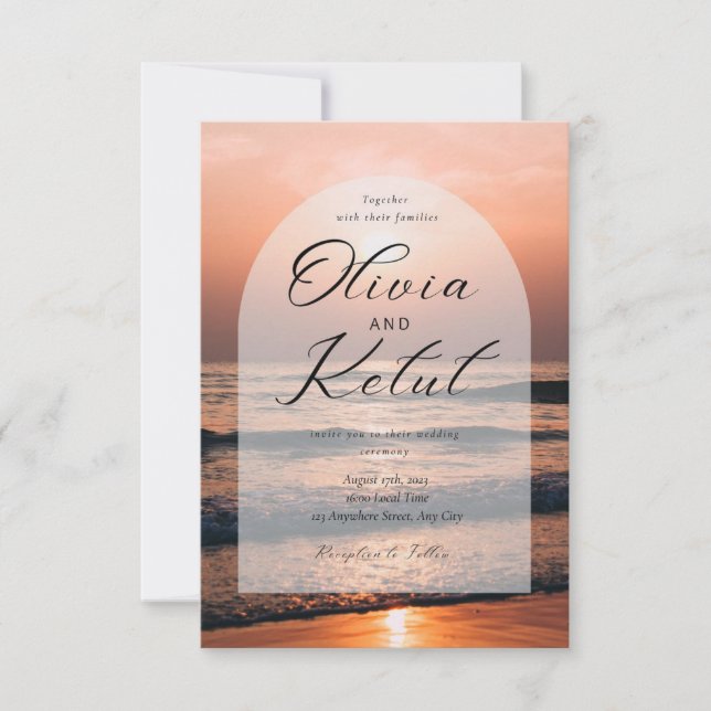 Background of the sea beach with sunset invitation (Front)