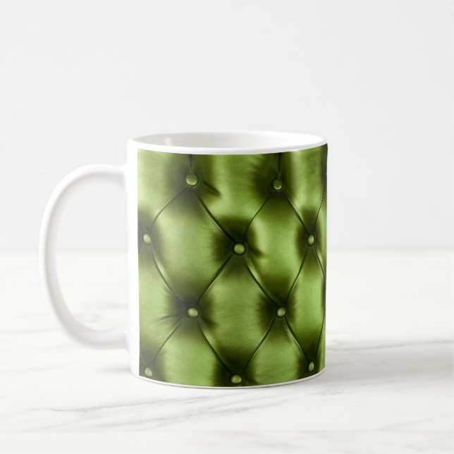 Background texture of dark green capitone genuine  coffee mug (Left)