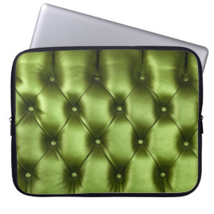 Background texture of dark green capitone genuine laptop sleeve