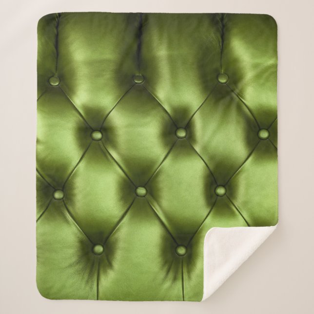 Background texture of dark green capitone genuine  sherpa blanket (Front)