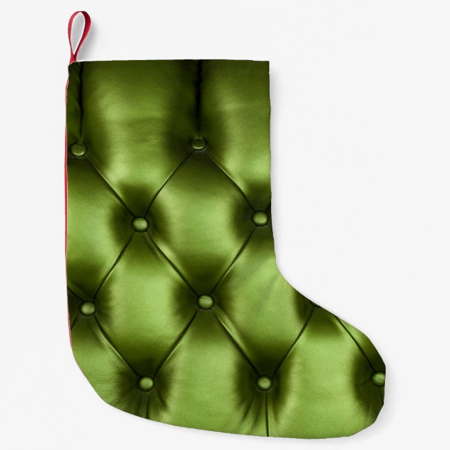 Background texture of dark green capitone genuine  small christmas stocking (Front)