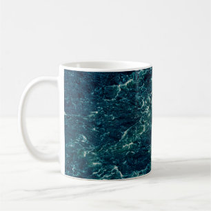 Background, top view, rapid flow of the river with coffee mug