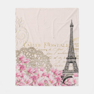 Background vintage eiffel flower fleece blanket