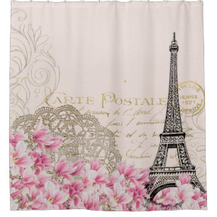 Background vintage eiffel flower shower curtain