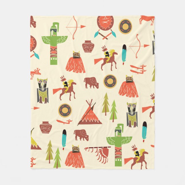 background with American Indians Fleece Blanket (Front)