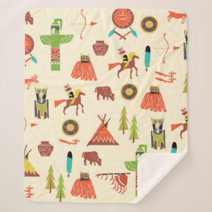 background with American Indians Sherpa Blanket