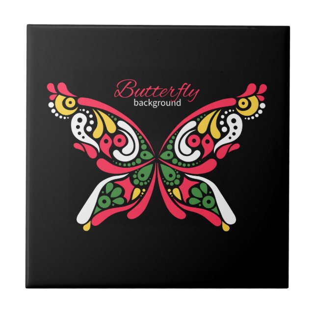 Background with beautiful butterfly. tattoo illust ceramic tile (Front)