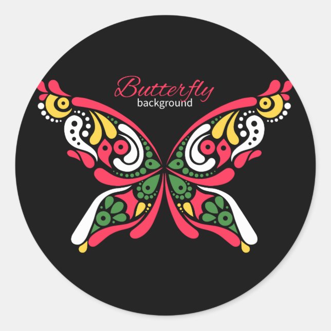 Background with beautiful butterfly. tattoo illust classic round sticker (Front)