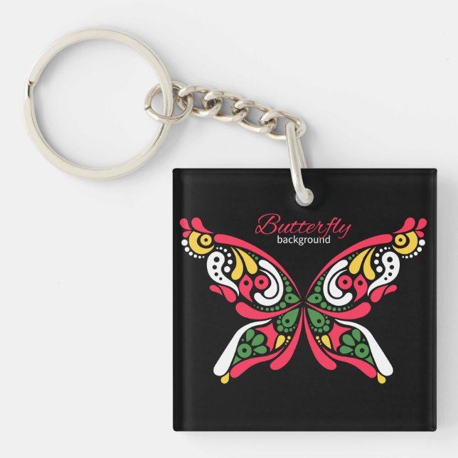 Background with beautiful butterfly. tattoo illust key ring (Front)