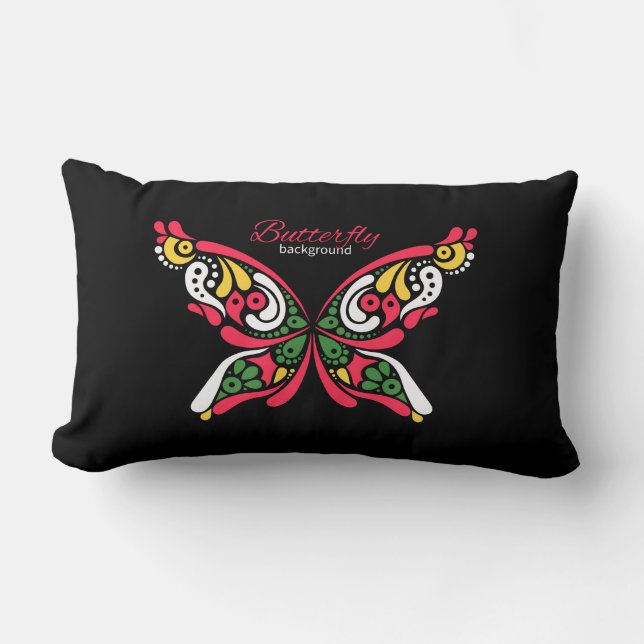 Background with beautiful butterfly. tattoo illust lumbar cushion (Front)
