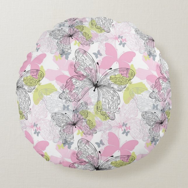 Background with butterfly round cushion (Front)