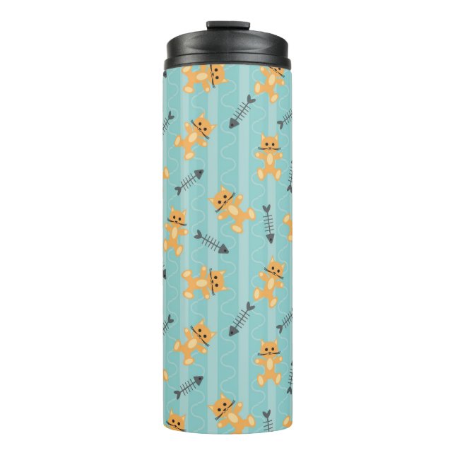 background with cats thermal tumbler (Front)