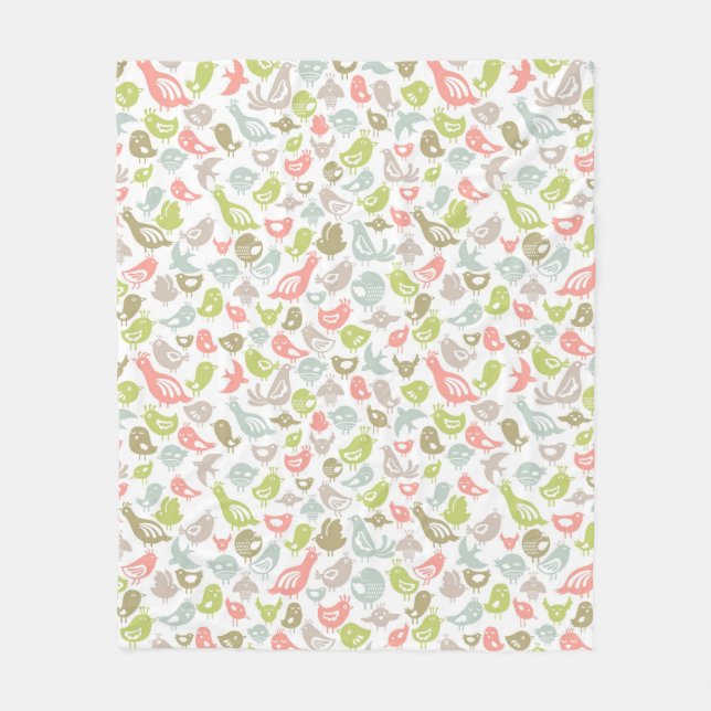 background with colourful birds ornament fleece blanket (Front)