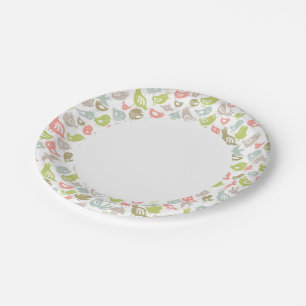 background with colourful birds ornament paper plate