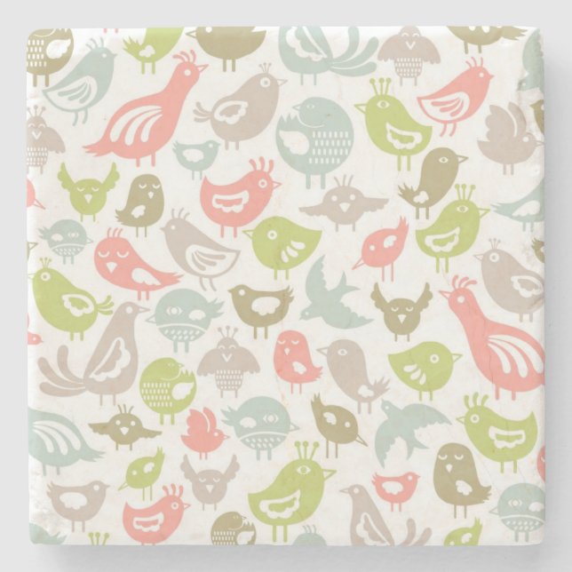 background with colourful birds ornament stone coaster (Front)