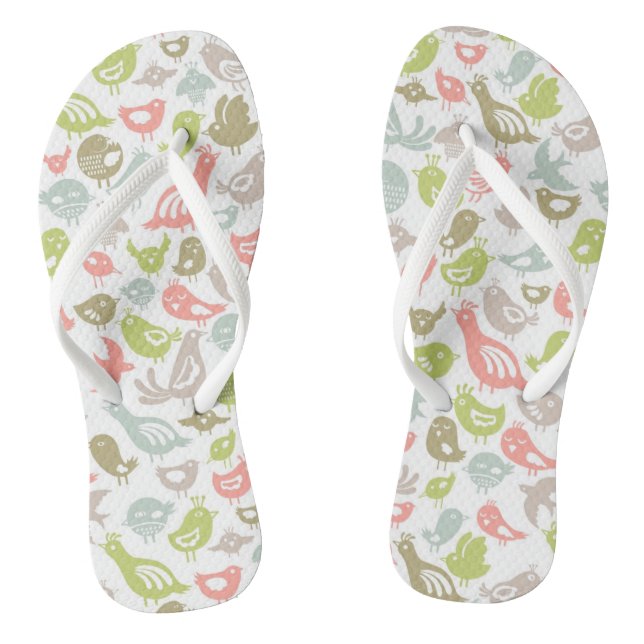 background with colourful birds ornament thongs (Footbed)