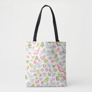 background with colourful birds ornament tote bag