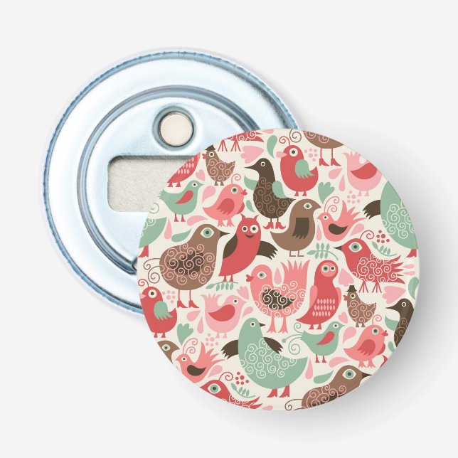 background with cute birds bottle opener (Front)
