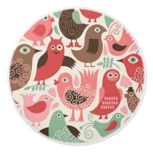 background with cute birds ceramic knob