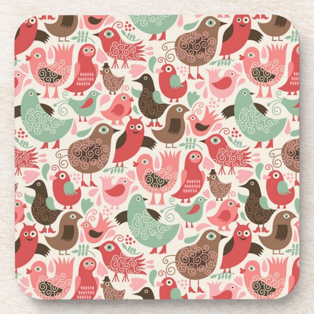 background with cute birds coaster (Front)