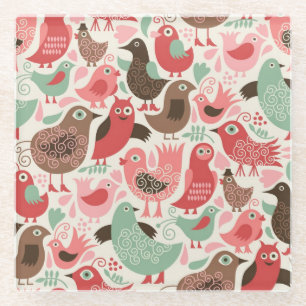 background with cute birds glass coaster