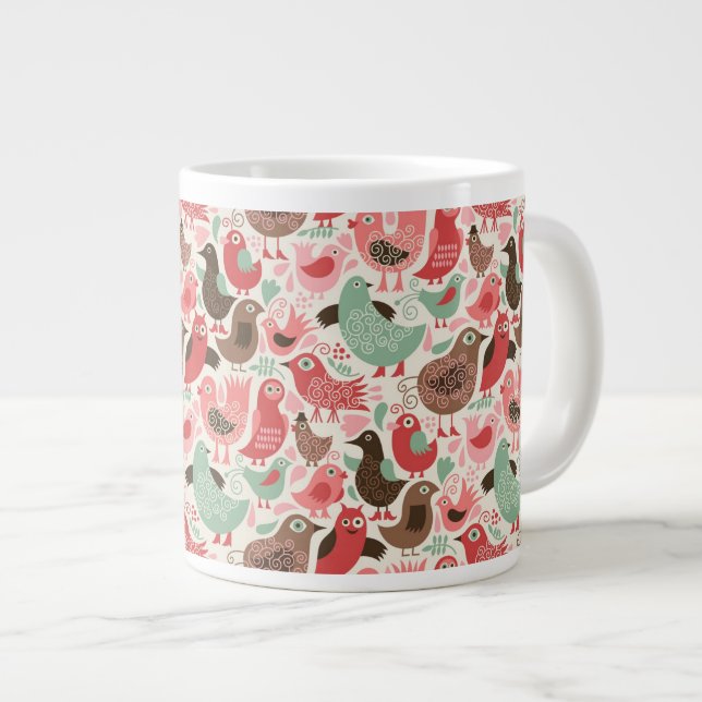 background with cute birds large coffee mug (Front Right)