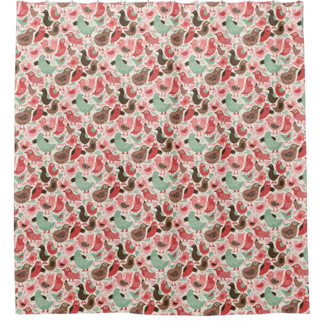 background with cute birds shower curtain (Front)