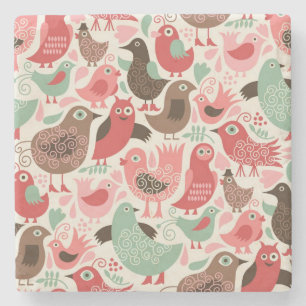 background with cute birds stone coaster