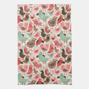 background with cute birds tea towel