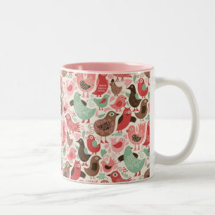 background with cute birds Two-Tone coffee mug