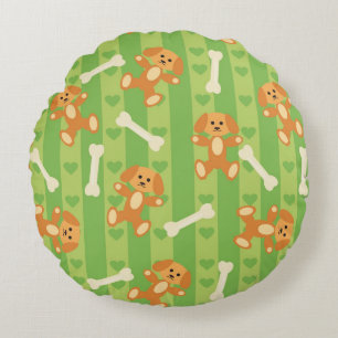 background with dogs and bones round cushion