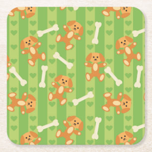 background with dogs and bones square paper coaster