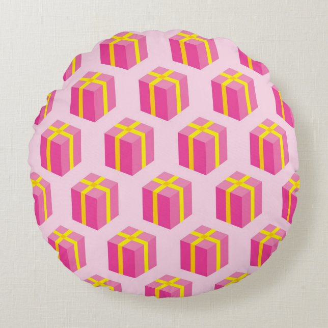 Background with gifts round cushion (Front)