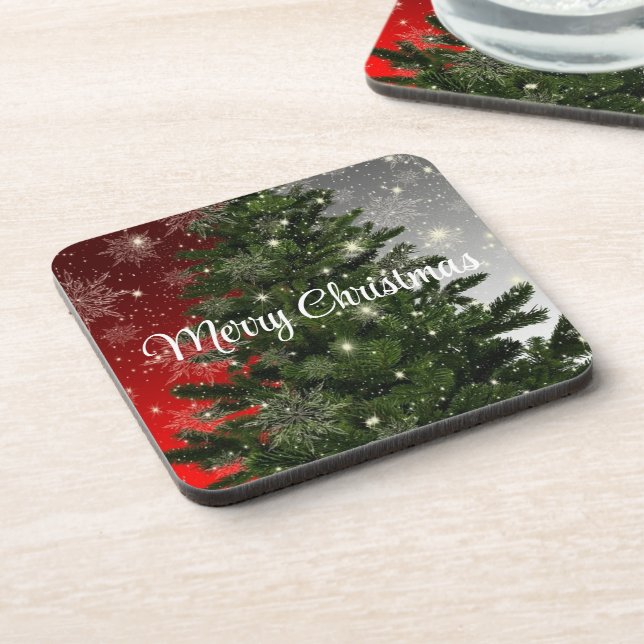 Background With Green Christmas Tree Coaster (Left Side)
