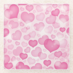 Background with Hearts Glass Coaster