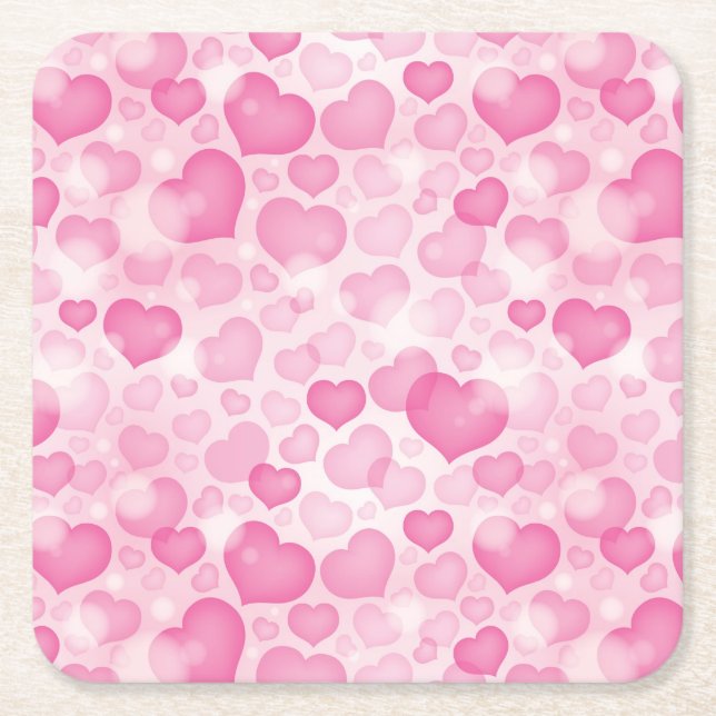 Background with Hearts Square Paper Coaster (Front)