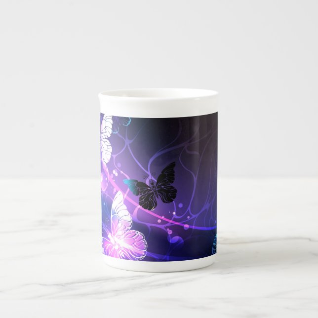 Background with Night Butterflies Bone China Mug (Front)