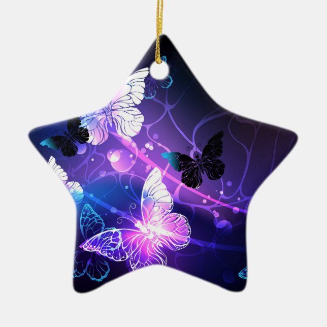Background with Night Butterflies Ceramic Ornament (Front)