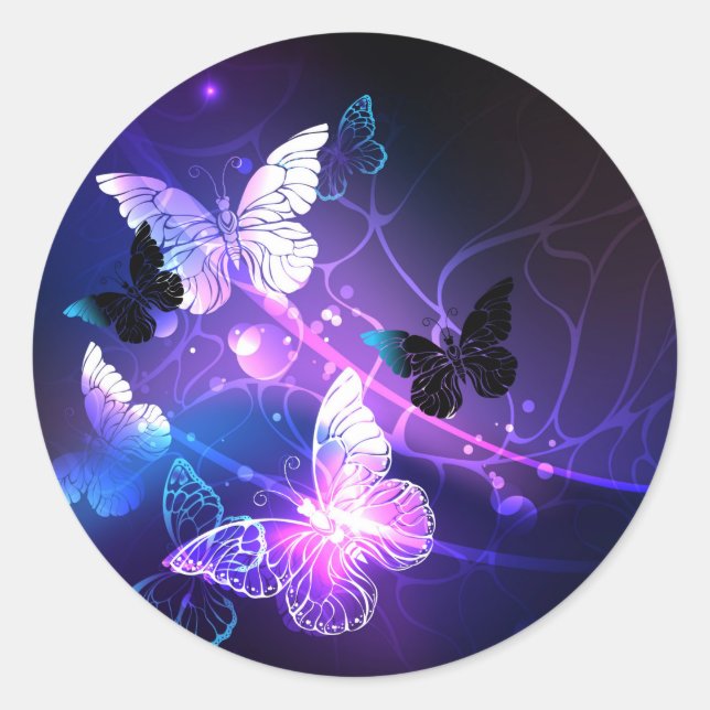 Background with Night Butterflies Classic Round Sticker (Front)