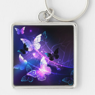 Background with Night Butterflies Key Ring