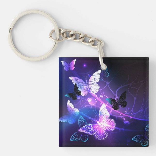 Background with Night Butterflies Key Ring (Front)