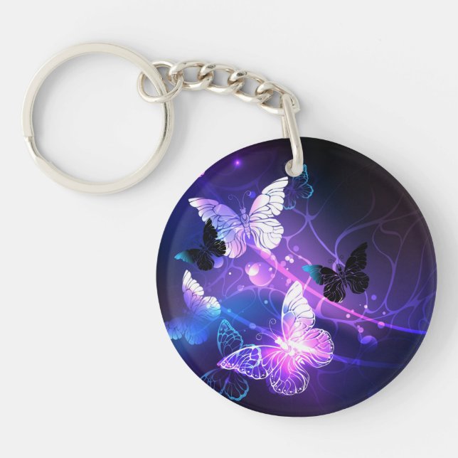 Background with Night Butterflies Key Ring (Front)