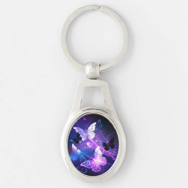 Background with Night Butterflies Key Ring (Front)