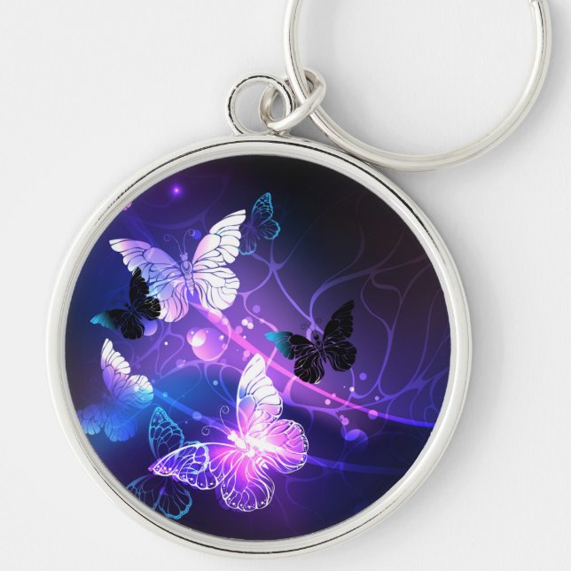 Background with Night Butterflies Key Ring (Front)